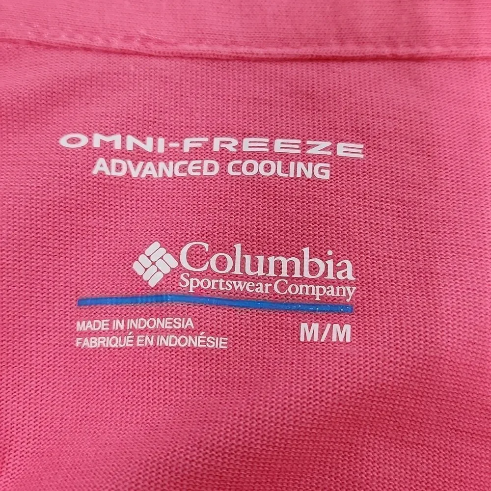 🐞Columbia Pink Omni-Freeze Collared Vneck Short Sleeve Top Medium